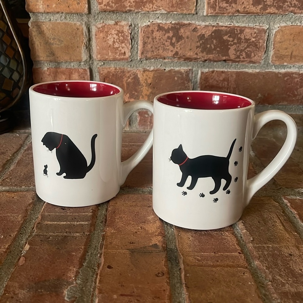 ND Exclusive Cat Kitten Mouse Paw Prints Ceramic Mugs Set of 2